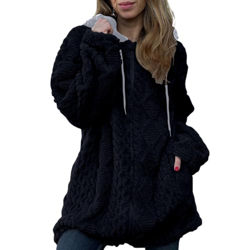 MLWSKERTY Abrigo térmico de forro de manga larga con cremallera para mujer, abrigo de gran tamaño para invierno, manga larga empalmada
