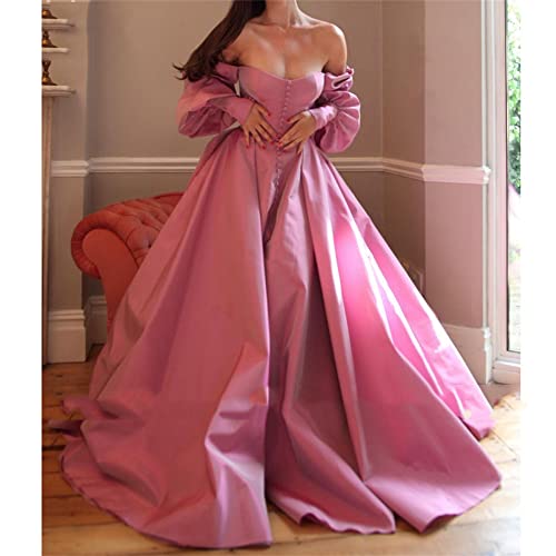 Long Puffy Sleeve Prom Dresses Princess Ball Gown for Women Satin Formal Party Wedding Evening Dress3