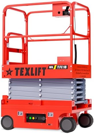TEXLIFT Full Electric Self-Propelled Scissor Lift – Hydraulic Mobile Lifter Aerial Work Platform Height 18 Feet Overall Height 25 Feet – Portable Man Lift Table for Home and Commercial Use