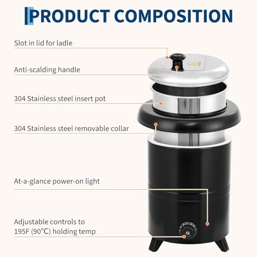 Image of GarveeHome Soup Warmer, 10.5 Qt Commercial Grade Soup Kettle with Swing Lid and Detachable Stainless Steel Insert Pot, Food Warmer with Anti-Scald Handle for Restaurants, Buffet, Catering