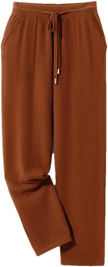 Men's 100% Cashmere Wide Leg Pants Elastic Waist Soft Comfortable Knitted Trousers Winter Thick Warm Sweatpants