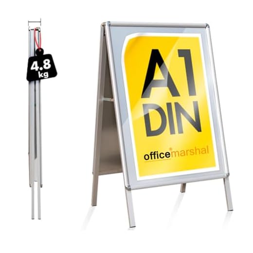 Office Marshal Kundenstopper DIN A1 - mit Alu Rahmen 25mm - beidseitig für 2 Plakate -inklusive Schutzfolie - wetterfester Plakatständer - Gehwegaufsteller Werbetafel