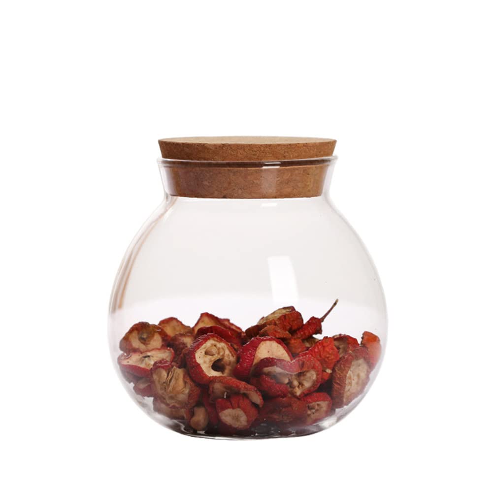 Ericotry Tarro redondo de cristal de 500 ml con tapa de corcho, ideal para galletas, golosinas, especias, té, cereales