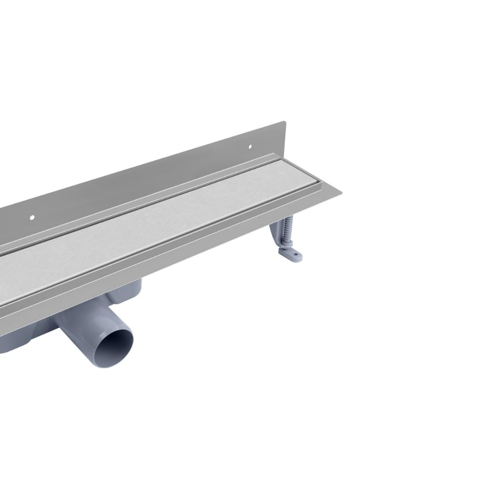 Canaleta de ducha de pared de 60 cm, doble rejilla – baldosas o con cubierta de acero inoxidable, acero inoxidable AISI 304, sifón Ø50, colador de pelo