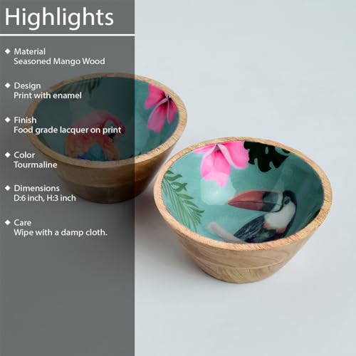 Image of SAAGA Mango Wood Nuts Bowl Set of 2-6 x 3 Inch Decorative Wooden Snack & Dry Fruit Bowls | Soup Serving Katori - Tourmaline Finish