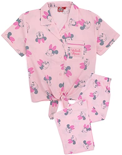 Disney Girls Minnie Mouse Long Sleeve Pajamas | Lounge Pants and Top Pink Set | Kids Nightwear | Gift Merch