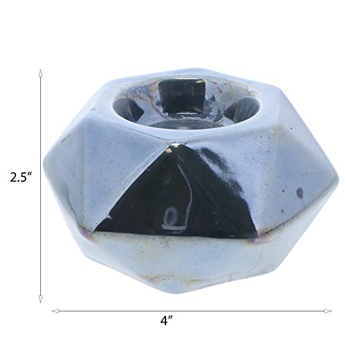 Geometric Cut Slate Blue Ceramic Tea Light Holder - Set of 2-Small