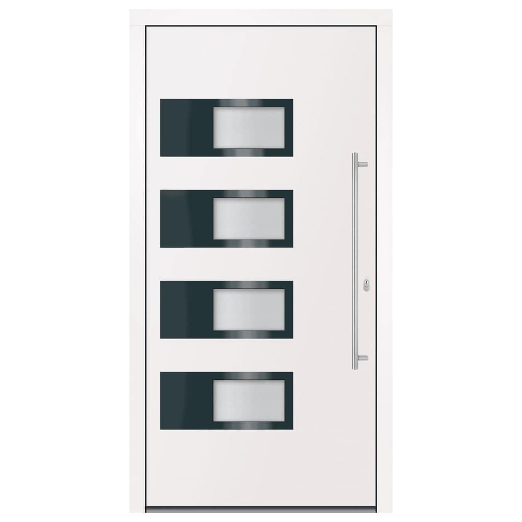 Puerta de entrada blanca de 110 x 210 cm de aluminio y PVC con 3 bisagras ajustables y cerradura de seguridad de 5 vías para mayor seguridad, duradera y resistente a la corrosión