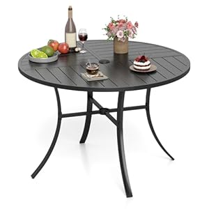 COSTWAY Gartentisch Metall, 108x108cm, wetterfester Terrassentisch mit Schirmloch, runder Balkontisch für 4 Personen, Outdoor-Esstisch für Garten, Terrasse, Balkon, Schwarz