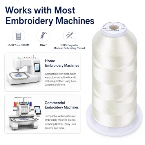 Image of Simthread 5000M 40WT Polyester Embroidery Thread, Marshmallow S004 | 5000M 40WT polyester thread feeds smoothly for machine embroidery, monograms, logos, patches and quilting.