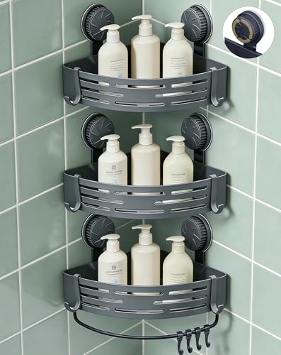 LOOCH 3 Pack Plastic Corner Shower Caddy with Twist-Lock Suction