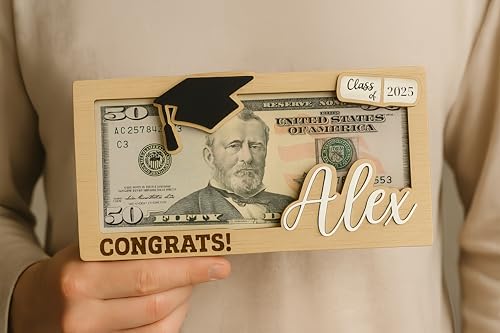 Custom Graduation Money Holder with Graduate's Name, Year, and Cap Color, Thoughtful and Durable Keepsake Gift for 2025 Graduates, Commemorating Their Achievement and Future Endeavors.3