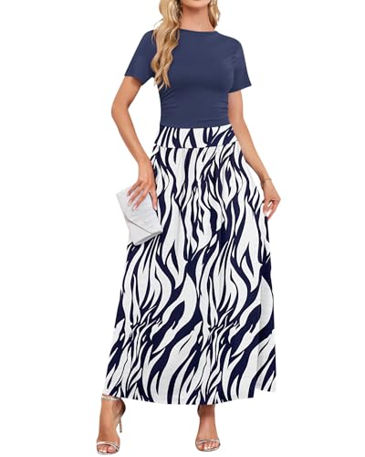 Image of AUSELILY Women's Maxi Dress 2025 Summer Short Sleeve Crewneck Ruffled Flowy Swing Long Dresses,Casual Party or Evening Wear