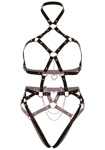 Leg Avenue Heart ring harness teddy, S (Noir)