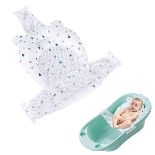 Image of Baby Bath Seat Support Net Soft Infant Bathing Seat Support Mat Suspension Shower Pad Adjustable Non-Slip Newborn Bathtub Sling Mat Baby Sink Bather Tub Shower Net Bathtub Sit Up Mesh 0-6 Month