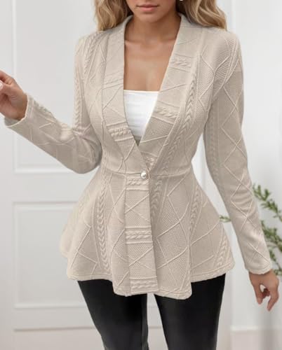 Women's Textured Blazer Button Front Long Sleeve Blazer Jacket Casual Loose V Neck Tunic Top Business Outwear2