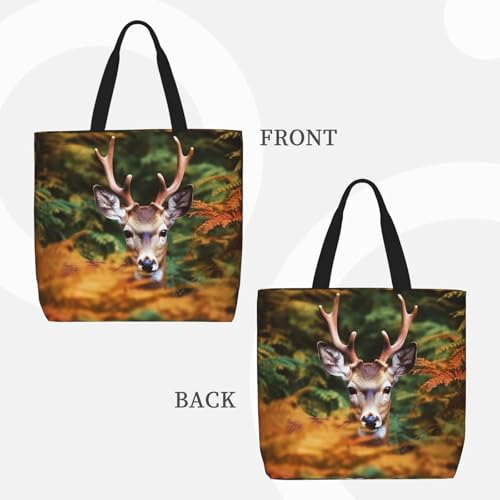 Deer Among Thick Leaves Tote Bag for Women, Zipper Casual Tote's Handbag for Travel, Work, Lightweight Laptop Bags Big Capacity Shoulder Bag Reusable Grocery Shopping Bags2