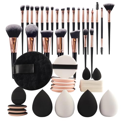 Juego de pinceles de maquillaje de viaje, 45 piezas, con de polvo para mujer, viajes, escuela profesional