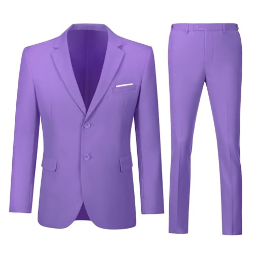 S-Show Mens 2 Piece Lavender Suit,Two Button Slim Fit Casual Wedding Prom Tuxedo Suits,Solid Jacket Pants Set,Mens Formal Wear XS