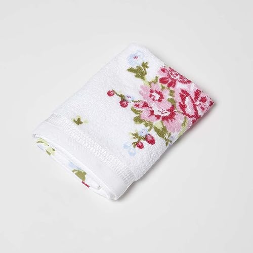 Homescapes 100% Baumwolle Frottee Handtuch weiß mit Vintage Blumen Print und gestickter Bordüre