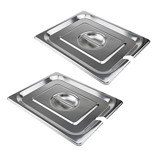 MY MIRONEY Heavy-Duty Stainless Steel 1/2 Size Steam Table Pan Covers (2-Pack) - Commercial Notched Lids with Handle - Lock Heat, Secure Fit for Hotel, School, Cafeteria Food Pans - 12.99