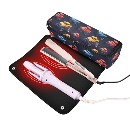 Bolsa de viaje resistente al calor Monster Car Marble para herramientas de cabello, con estera para plancha, organizador portátil para planchas, rizadores y accesorios de cuidado capilar miniatura 2