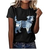 Dyhxuan Camiseta de verano para mujer con estampado de perro, camiseta ligera de manga corta, suelta, informal, cuello redondo, camiseta de moda Fruaen, Negro , 3XL