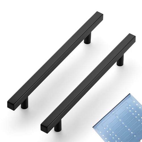Image of Ravinte 30 Pack 6-1 /4 Inch Cabinet Pulls Black Sqaure Kitchen Cabinet Handles Black Cabinet Hardware Stainless Steel Drawer Pulls 8-4 /5 Inch Overall Length with Mounting Template