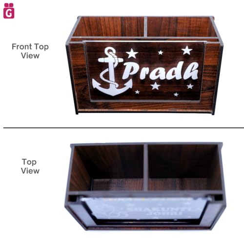 Image of Desk Organizer with LED Name Lamp | Customized Gift for Men, Women, Teachers, Doctors, Dad, Husband | Pen Holder, Table Lamp | Personalized Birthday Gift | Office Organizer - Two Box