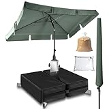 4smile Sonnenschirm Balkon 3-in-1 SET, Grün – Balkonschirm rechteckig mit UV50+-Schutz, 200 x 125 cm, inkl. Schirmständer + Schirmhülle – passend für Balkon & Terrasse