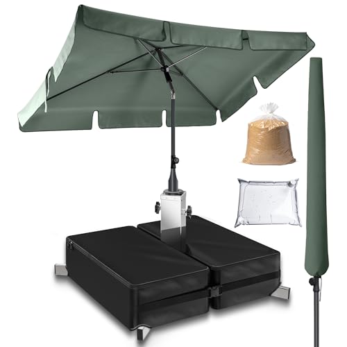 4smile Sonnenschirm Balkon 3-in-1 SET, Grün – Balkonschirm rechteckig mit UV50+-Schutz, 200 x 125 cm, inkl. Schirmständer + Schirmhülle – passend für Balkon & Terrasse