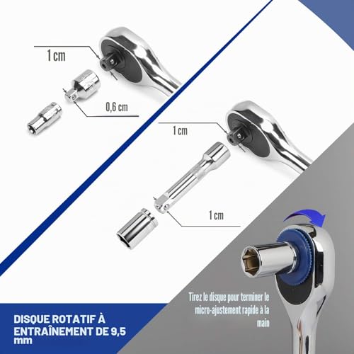WORKPRO Coffret de Douilles en Cr-V 1/4-inch et 3/8-inch et Clé à Cliquet de Dégagement Rapide (39-Pièce) – vue 4