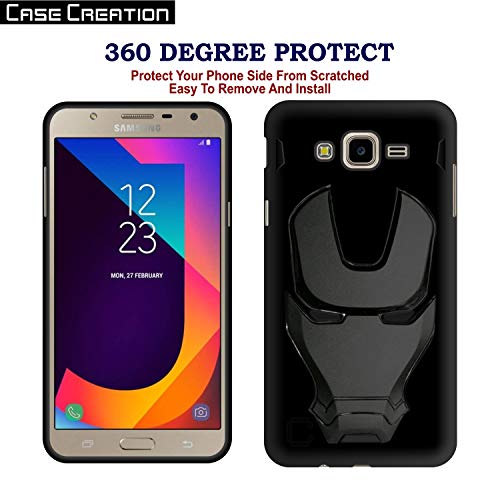 Image of COVERLY Official 3D Touch Feel Trending Marvel Avenger Logo Mask Soft Rugged Grip Iron Man Super Power Cartoon Movie Engraved Silicone Matte Back Cover for Samsung Galaxy J7 2015 -Black