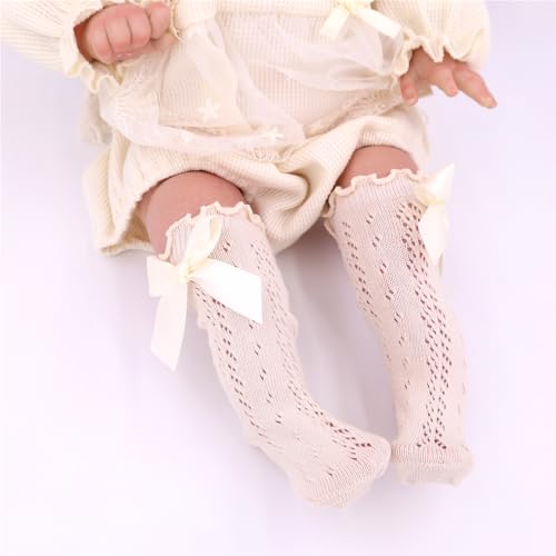 Sugarmelon Baby Girls Ruffle Socks with Bows Infant Toddler Kids Long Stockings Mesh Knee High Socks4