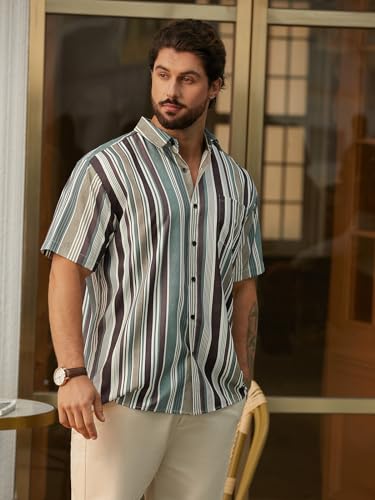 Hardaddy Men's Striped Shirts Casual Short Sleeve Button Down Summer Hawaiian Shirts2