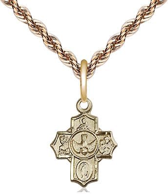14kt Gold Filled 5-Way Pendant on a 16 inch Gold Filled French Rope Chain.