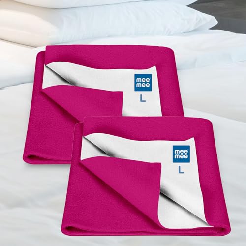 Image of Mee Mee Instadry Anti-Piling Fleece Extra Absorbent, Quick Dry Sheet for New Born Babies, Cotton Bed Protector Mattress, Reusable Waterproof Baby Cot Sheet for Infant, 0 to 36 Month, 140x100cm (Pink)