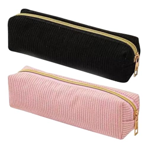 ZXTGBQ Estuche de Tela de Pana para Lápices, Estuche Portátil para La Escuela, con Gran Capacidad y Práctico Cierre de Cremallera, para Niñas Niños Adolescentes Escuela Oficina (Rosa/Negro)
