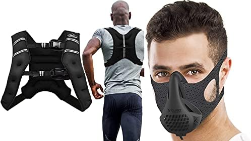 Aduro Sport Weighted Vest Workout Equipment, 25lbs Body Weight Vest for Men, Women, Kids Bundle with High Altitude Training Mask Cardio Training Sports Mask Training Workout Masks for Men, Black