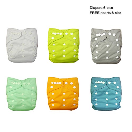 Love My'' Baby Cloth Diapers,Washable Reusable,Breathable, Adjustable Snap, 6pcs Pack Pocket Cloth Diaper with 1 Inserts Each , 6 Pcs + 6 Inserts (Neutral Color)