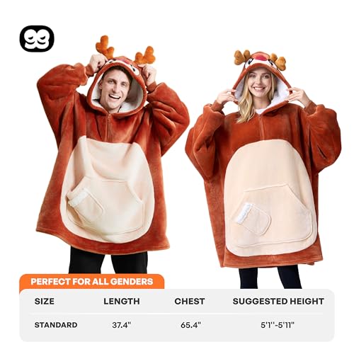Image of Giggling Getup Wearable Blanket Hoodie for Women Men Sherpa Fleece Hooded Blanket Sweatshirt Warm Cozy Sherpa Wearable Throw Oversized Hoodie with Giant Pocket & Sleeves for Adult Christmas Reindeer