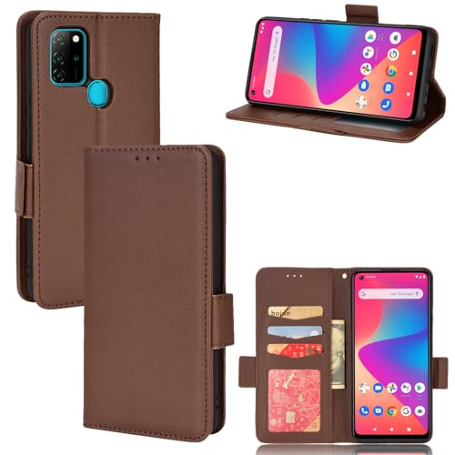 Rfvzubemok Kompatibel mit BLU View 3 B140DL Hülle,PU-Lederstativ mit Kartenhalter Kompatibel mit BLU View 3 B140DL Flip Magnetverschluss Wallet Cover Brown