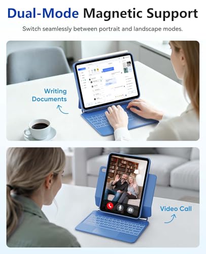 Image of CHESONA Keyboard Case for iPad (A16) 11th 2025 /10th Generation 10.9-inch 2022, 7-Color Backlit with Removable Protective Case, Floating Cantilever Stand, Portrait /Landscape Mode, Smart Trackpad, Blue