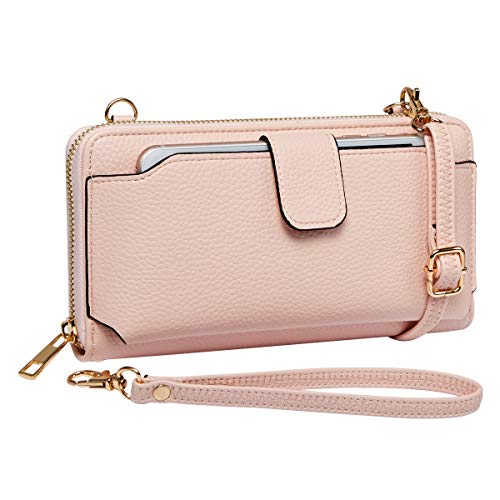 Womens Wristlet Wallet Crossbody Bag Cellphone Purse Handbag RFID Card Slots 2 Strap Wrist, Pink, 8.3*4.3*1.4