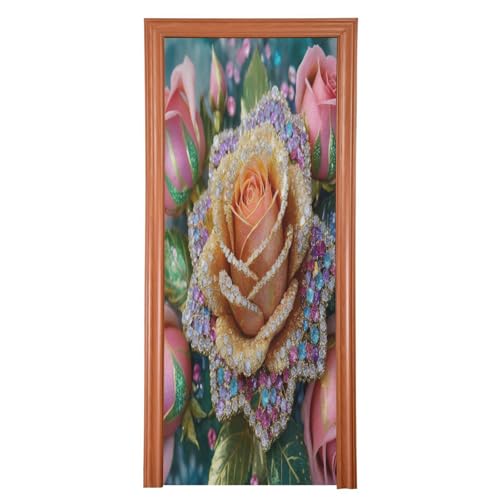 FLildon Diamond Glitter Rose Valentines Day Door Cover Decoration, Party Accessory Porch Decor for Festive Ornament Room Door Covers 35 x 79 Inch