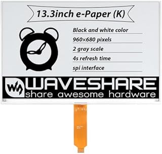 13.3inch E-Ink E-Paper Raw Display Compatible with Raspberry Pi 960×680 Pixels Resolution SPI Interface Communication Without PCB Low Power Consumption Wide Viewing Angle