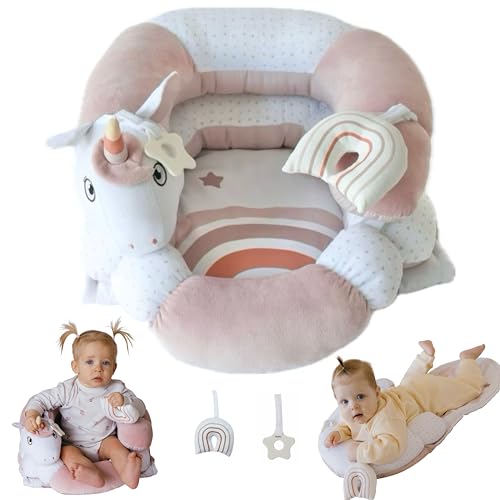 Image of Aila+Aiden 2-in-1 Tummy Time Mat and Seated Support with Two Toys – for Newborns and Babies – Includes Detachable Cushion for Supervised Play & Head/Neck Development (Blush)