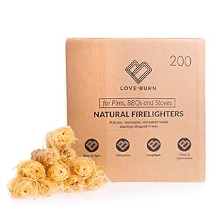 Love Burn Natural Eco Firelighters, Box of 200, for Wood Burners, Stoves, Fire Pits, BBQ, Camping and More(200 Units)