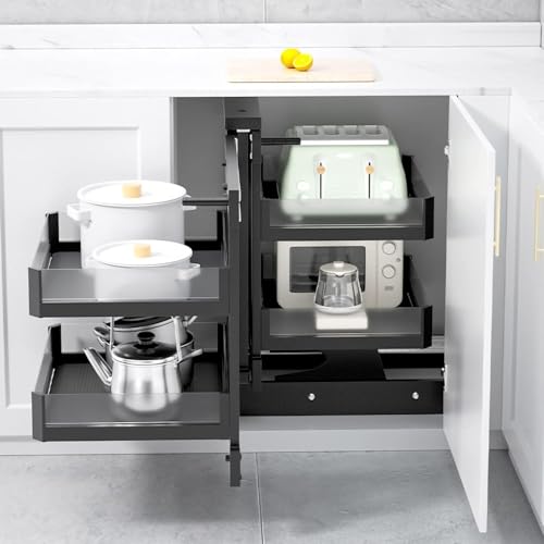 Armadio angolare allungabile resistente con 4 cestini estraibili, versatile stile veneziano per pentole e piatti per una conservazione efficiente della cucina (oscillazione sinistra)