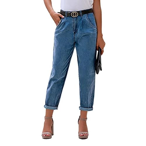 luvamia Mom Jeans for Women Trendy High Waisted Stretchy Loose Jeans for Women Denim Pants Small A Bay Blue